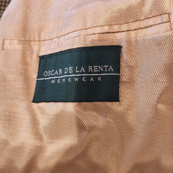 Oscar De La Renta Mens Brown Wool Houndstooth 2 Button Blazer Size 48L Business - Picture 7 of 14